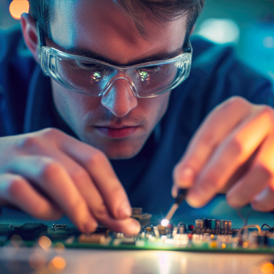 technician working on a circuit board